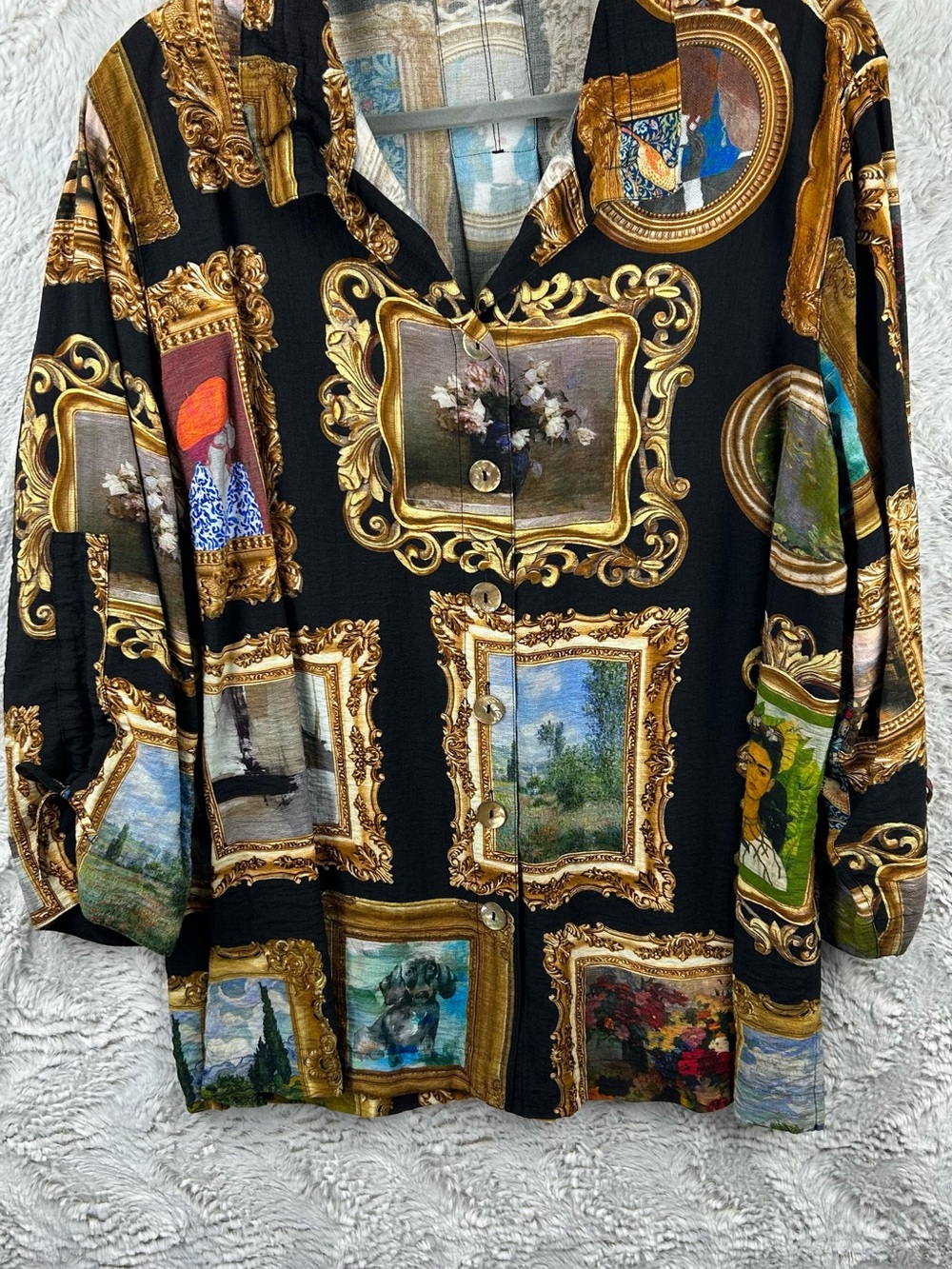 John Mark Black and Gold Framed Art Print Button-Up Blouse